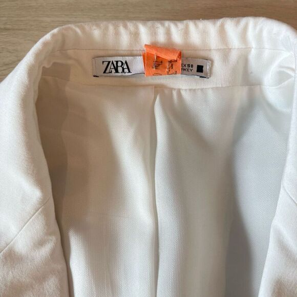 Zara Womens Suit Blazer US 4 D White Open front Lined officewear workwear formal - Picture 12 of 13